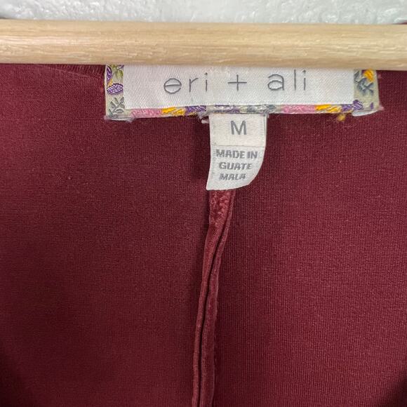 Anthropologie Eri + Ali Medium Burgundy Cupro V-Neck Maxi Short Sleeve Dress - Picture 3 of 7